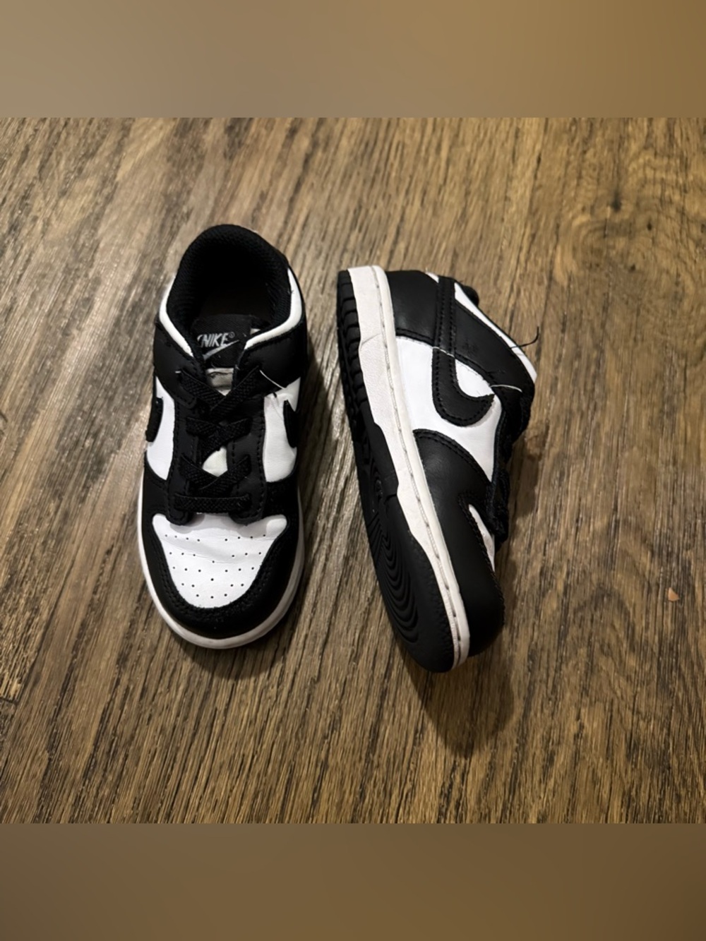 Nike Dunk Low Panda Size 9C Kids Black and White Low-Top Sneakers with Swoosh
